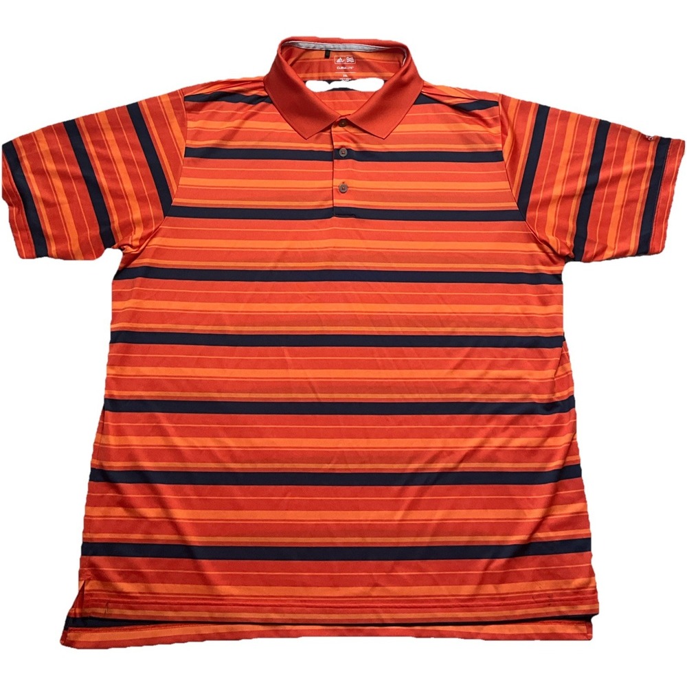 Adidas Climalite Mens Orange Stripped Short Sleeve Polo Shirt Size 2XL